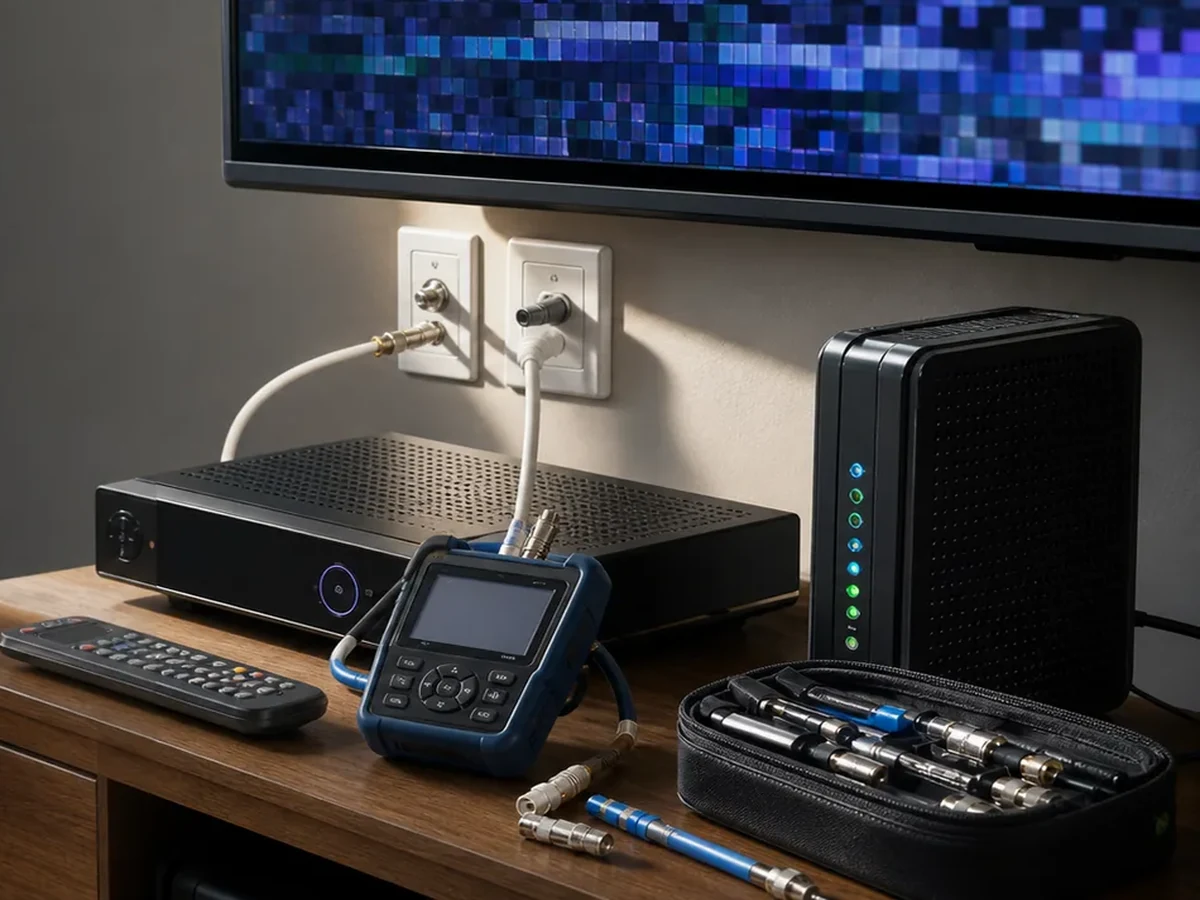 TV, signal meter, modem and connection equipment during fault diagnosis